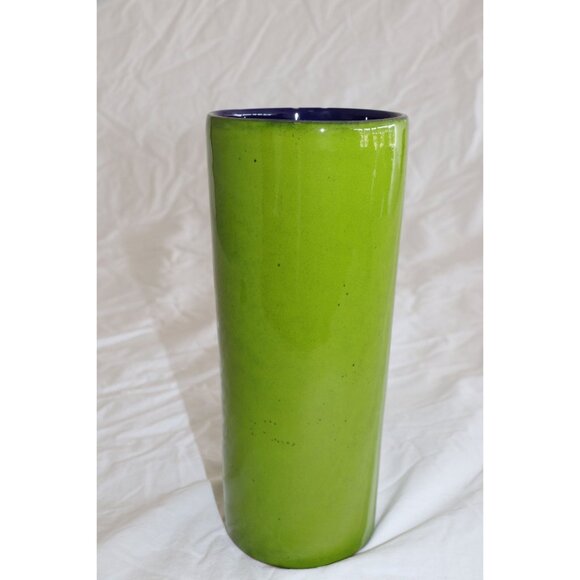 Vintage 1960's Green Blue Abstract Tall Ceramic Vase Studio Art Pottery Handmade - Picture 2 of 10